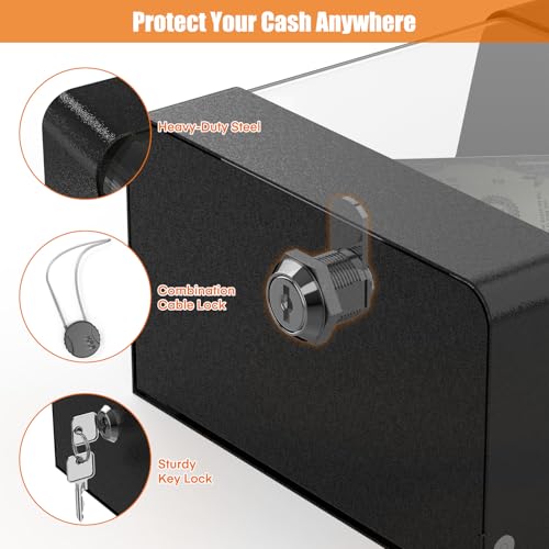Image of Steel Locking Tip Box - Heavy Duty Secure Tip Jar with Combination Cable Lock - Use for Collecting Donation, Suggestion, Business Card, and More