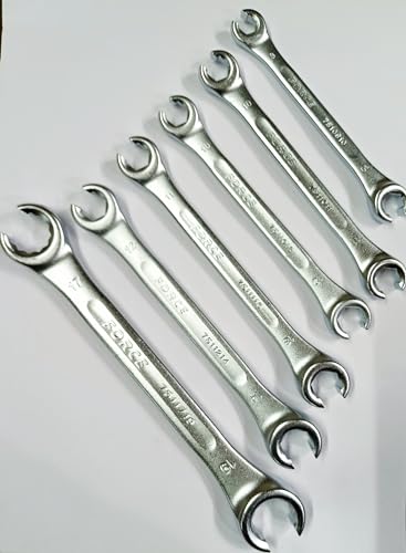 4 MECH Flare Wrench Set, 8x10 10x11 10x12 11x13 12x14 17x19 Flare Spanner Set, Heavy Duty Hardened and Tempered Double Sided Flare Nut Spanner Set, Chrome