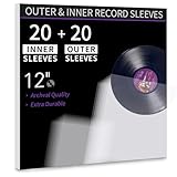 Vinyl Sleeves Inner & Outer, 20 Anti Static 12' LP Vinyl Inner Sleeves & 20 Clear Plastic 12“ LP Record Sleeves Outer, Vinyl Sleeves Albums Covers for Record Protection Collection Gift