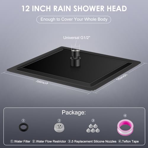 KINLIV 12 inch Matte Black Rain Shower Head - All Metal 304 Stainless Steel, Full Body Rainfall Shower with 144 Silicone Nozzles - Square Showerheads Ceiling or Wall Mount Modern Bathroom by KINLIV - Used condition - Image 6