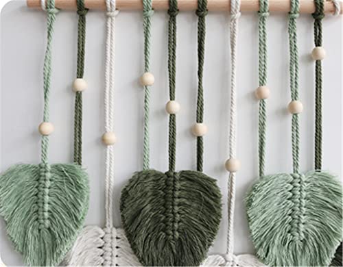 CULASIGN Makramee Wandbehang Boho Deko mit Holzperlen und Blätter, 40 × 80 cm - Grün – Bild 9