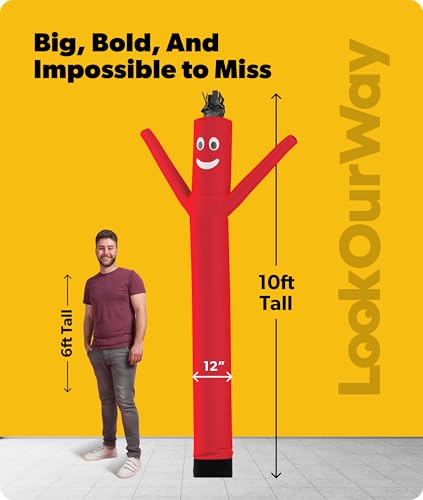 Image of LookOurWay Air Dancers Inflatable Tube Man Attachment - 10 Feet Tall Wacky Waving Inflatable Dancing Tube Guy for Business Promotion - Blower Not Included - Red