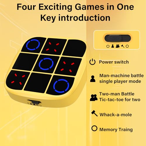 Tic Tac Toe Bolt Game, 4-in-1 Handheld Puzzle Game Console,Electronic Tic Tac Toe Game for Educational and Memory Growth, Portable Travel Games for Car Ride, Board Games for Kids and Adults(Yellow) - Thumbnail 2