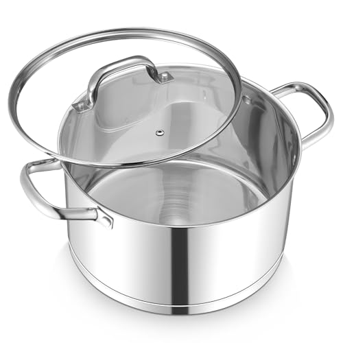 Comparison: Best Pot For Gas Stove 10 TeamFar 8QT Stock Pot with Lid, Stainless Steel Tri-ply Bottom Cooking Pot for Vegetable Pasta Soup, Works with Induction/Gas/Glass/Ceramic Stoves, Non-toxic & Sturdy, Straight Side & Riveted Handles