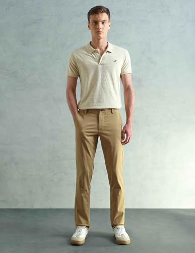 Image of Arrow Sport Men Slim fit Cotton SolidMid Rise waistTrousers