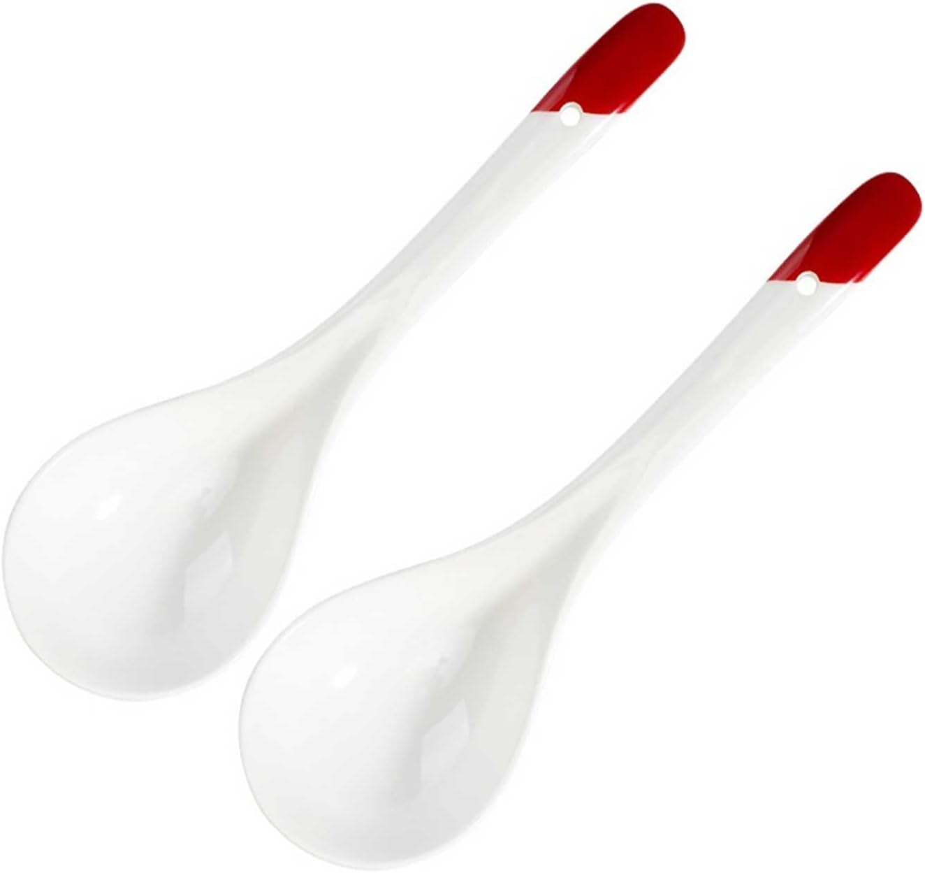 Soup Spoon 2-Piece White Ceramic Ladle China Big Spoons Heavy Duty Porcelain Flatware Asian Dinner