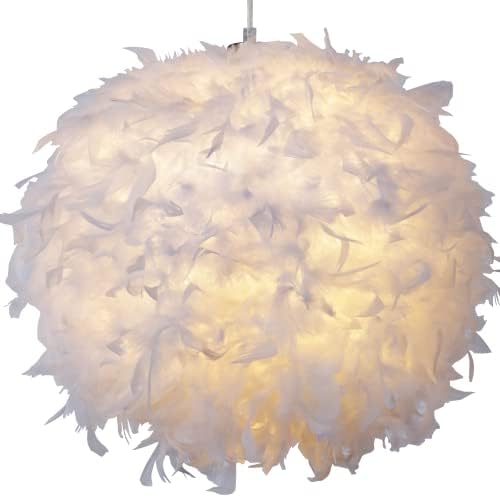 Giggi Feather Light Shade | Lamp Shades for Pendant Ceiling Light, Table Lamp, Floor Lamp | Fluffy Feather Lampshade Ceiling Light Shade for Living Room, Bedroom, Kitchen, Hallway (30cm, White)