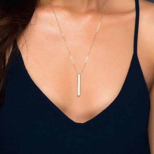 Sterling Silver Personalized 4 Sided Vertical 3D Engraved Bar Pendant Necklace Meaningful Gift For Mom,Women2