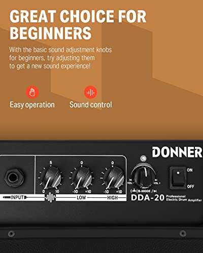Donner DED-200 Electric Drum Sets with Quiet Mesh Drum Pads, Bundle with Donner Mini Electric Drum Amp 20W, Wireless Electronic Drum Amplifier Keyboard Speaker DDA-20 Protable for Home Practice - image 9