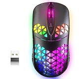 WolfLawS KM-3 Wireless Gaming Mouse, Rechargeable RGB Wireless Mouse PC Gaming Mice with 7 Programmed Buttons, 4 DPI Levels, 60-Hrs Play, BT5.0/3.0/2.4GHz Computer Mouse for Window Mac Laptop