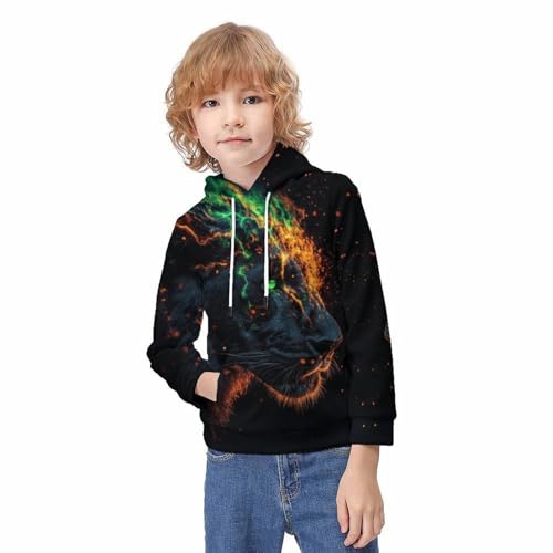 Sweat à capuche enfant imprimé lion 3D pull graphique 12-14 ans