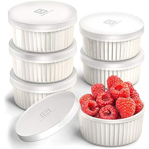 Hatrigo Porcelain Ramekins with Lids Cover
