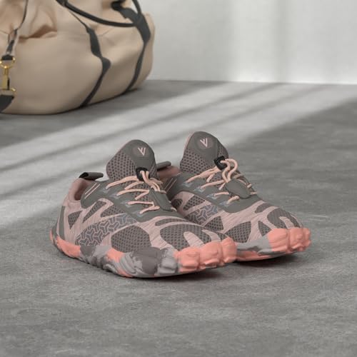 Joomra Minimalist Trail Running Tennis Shoes Walking Size 9-9.5 Women Wide Camping Athletic Hiking Trekking Toes Gym Workout Sneakers Footwear Grey Pink 40