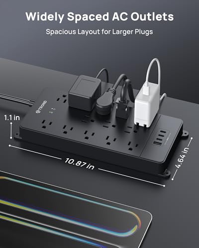 Image of TROND Surge Protector Power Strip 15ft Cord, 4000J, 4 USB, ETL Listed,Black