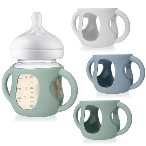 Image of Juome Silicone Sleeves with Handles for Avent Natural Glass Baby Bottle - 3 Pack Anti Breakage Baby Bottles Holder, Compatible with Philips Avent Anti Colic Baby Bottles 4 oz