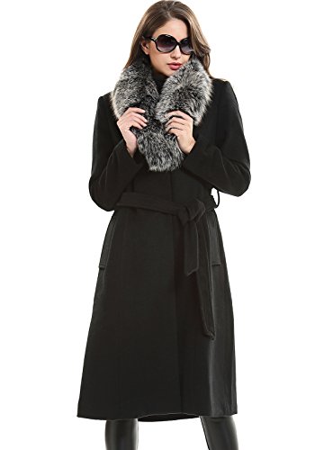 Escalier Women's Trench Long Wool Coat with Fox Fur Collar Black US8 - Thumbnail 4
