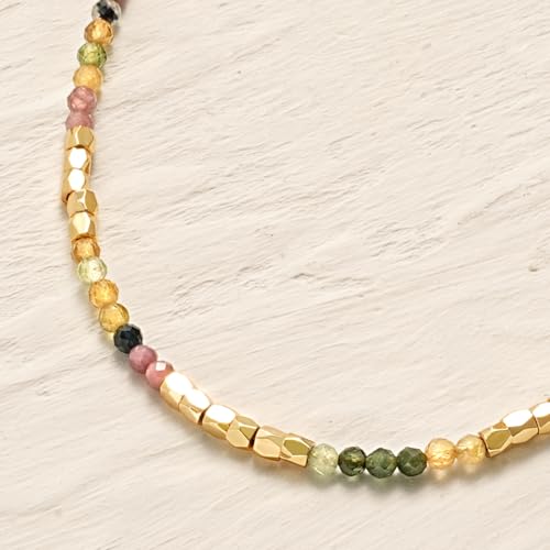 MYEARS Women Beaded Choker Necklace Gemstone 14K Gold Plated Simple Dainty Handmade Chain Everyday Trendy Jewelry4