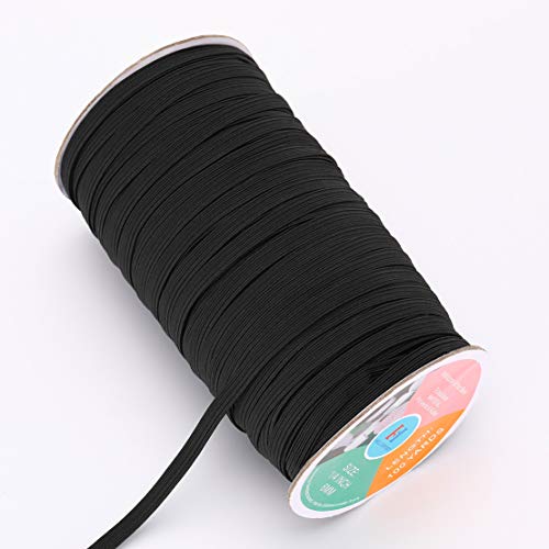 Hollosport Elastic Bands For Sewing 1/4 Inch Black, 100 Yards Thin Flat Braided Quarter Inch Elastic String Cord Rope Strap Ribbon For Diy Face Masks #TOP14