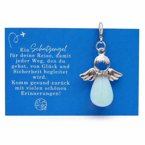 Milaboo® Schutzengel Schlüsselanhänger mit Edelstein und Karte I Glücksbringer in Geschenkverpackung handgefertigt I Geschenk für Besondere Anlässe (Reise)