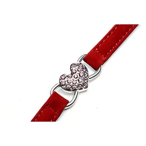 CHUKCHI Pink Soft Velvet Safe Cat Adjustable Collar with Crystal Heart Charm and Bells 8-11 Inches (Red) CHUKCHI Pink Soft Velvet Safe Cat Adjustable Collar with Crystal Heart Charm and Bells 8-11 Inches (Red)