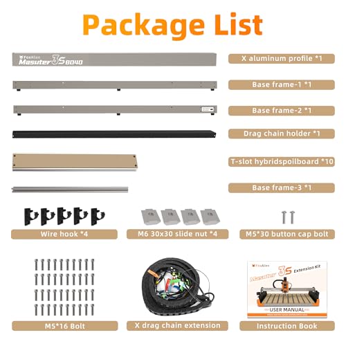 FoxAlien 3S 8040 X-axis Extension Kit with T-slot Hybrid Spoilboard for Masuter 3S CNC Router Machine, for Large Engraving Carving Projects (Extend X-axis to 800mm) - Image 2