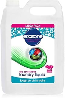 EcoZone Ultra Concentrated Biological Laundry Liquid, Bio Detergent, Washing Machine Powerful Clothing Stain Removal & Cleaning, Natural Vegan, Non Toxic, Eco Friendly, Gentle on Skin, 166 washes (5L)