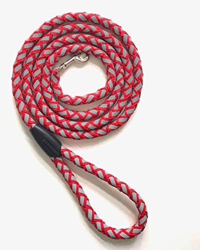 Dog Leash 6ft Reflective Strong Durable Rope Leash for Large Medium and Small Dogs Heavy Duty Running Training (Large, Red)