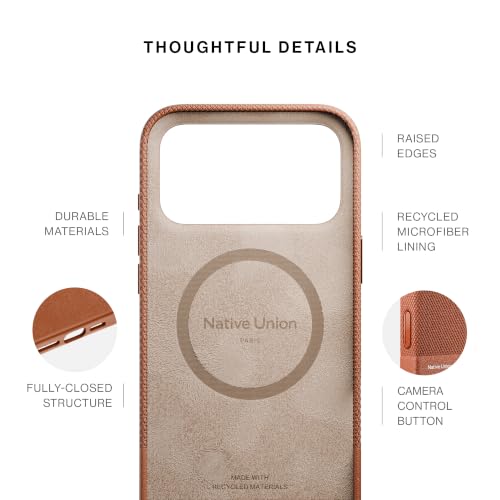 Native Union iPhone 18 Pro Max MagSafe Case RE CLASSIC, 15 stóp ochrona przed upadkiem wysokiej jakości skórzane etui, smukłe i cienkie, podwyższona ramka aparatu, kompatybilne z bezprzewodowym