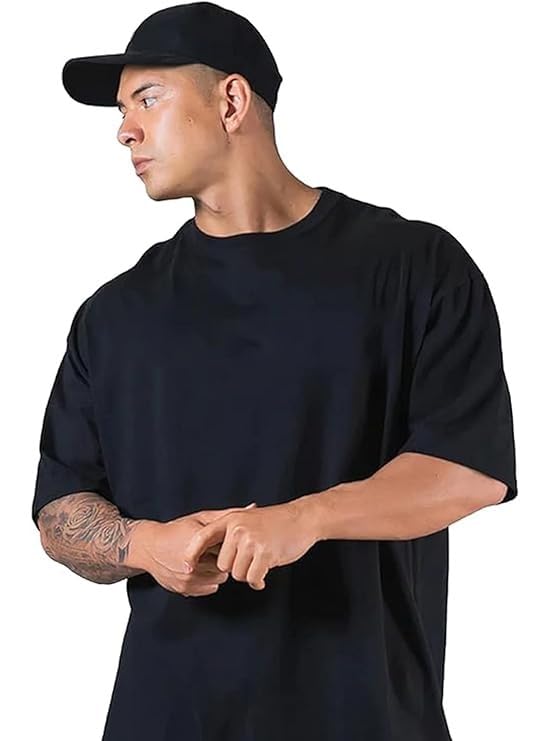 Image of Veirdo 100% Pure Cotton Drop Shoulder Oversized Baggy Fit Half Sleeve Plain Solid Round Neck Multicolor T-Shirt Combo for Men (Pack of 3) (Sizes S-2XL)