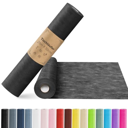 aboveBed Chemin de Table Noir en Non-tissé, 30 cm x 25 m Décoration de Table pour Mariage, Baptêmes, Communions, Anniversaires