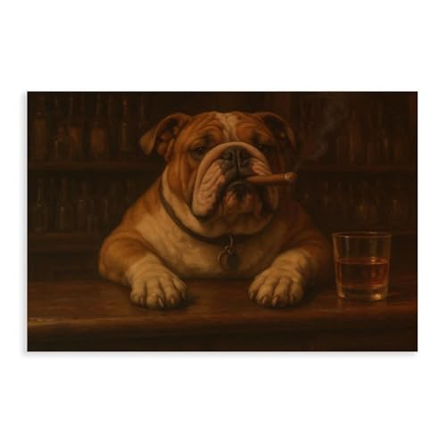 Poster bouledogue barman cadeau original decoration murale bureau et chambre