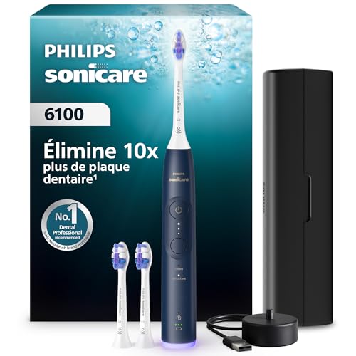 Philips Sonicare 6100 - Brosse à dents électrique sonique avec 2 modes de brossage et 3 niveaux d'intensité, Alerte de pression, EasyStart, SmarTimer et BrushPacer,...