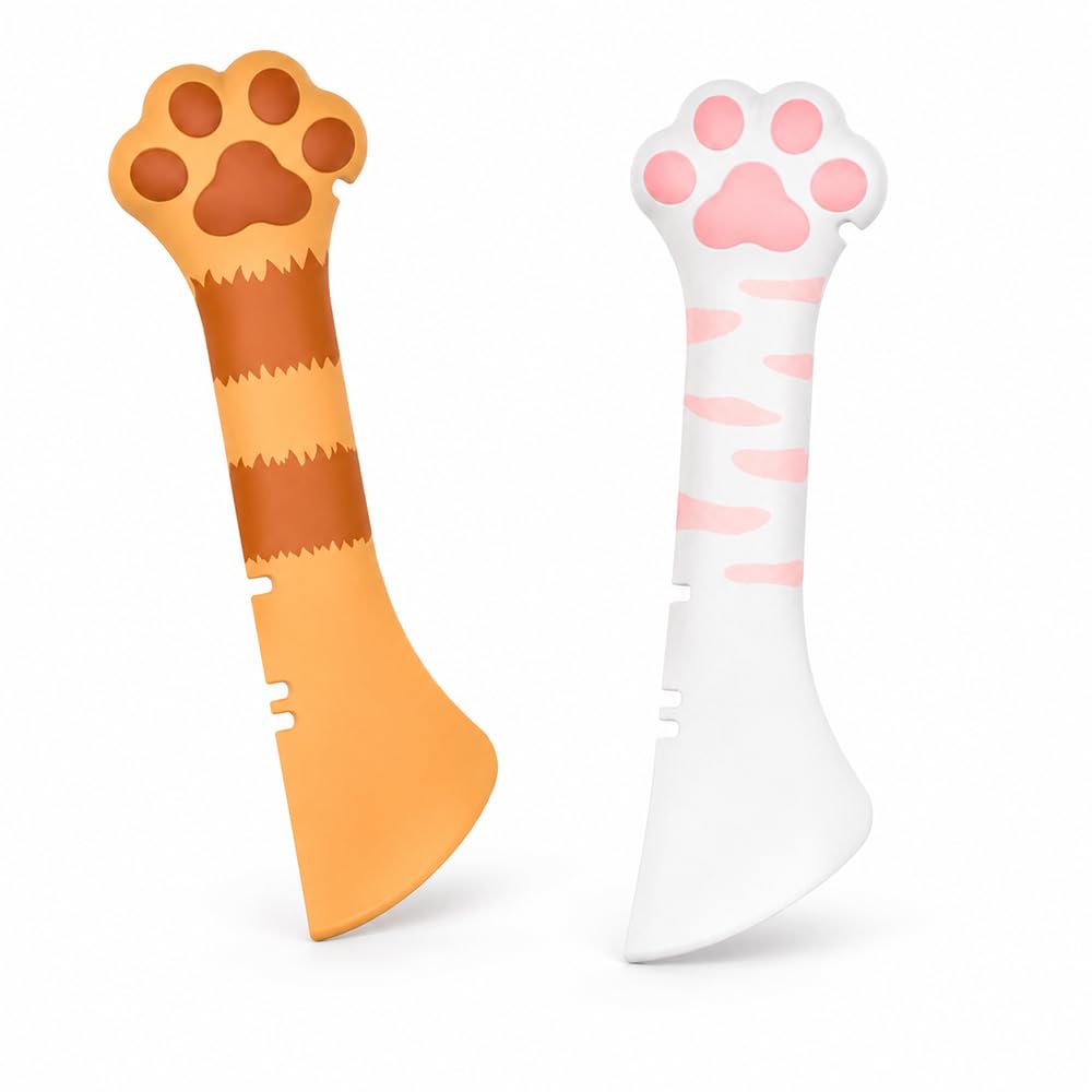 2 Pack Cat Paw Silicone Pet Food Spoons with Can Opener Notch Spatula Tip