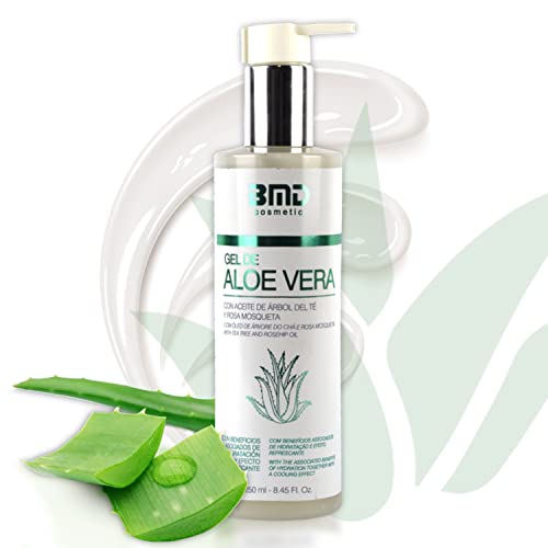 Gel Aloe Vera con Rosa Mosqueta - Gel Hidratante Natural y Regenerador para Piel, Cicatrices y Depilacion - Gel Corporal de Origen Ecologico con Efecto Refrescante - 250ml Cover