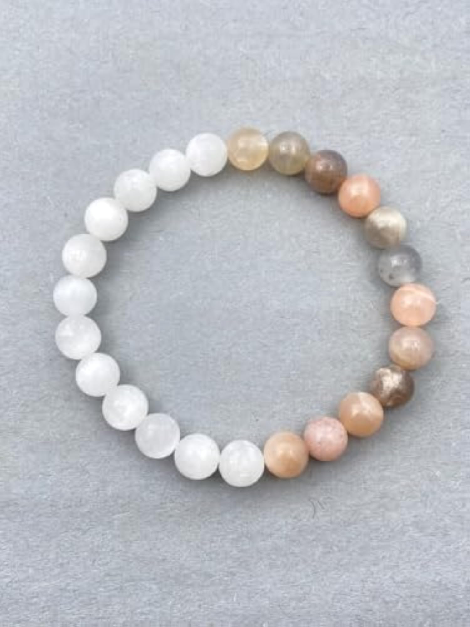 Natural Selenite & Moonstone 8mm Round Bead Stretchable Bracelet, Unisex