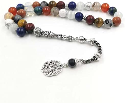Tasbih from 12 Natural Gemstones Misbaha Prayer Beads Muslim Rosary Bead Islamic Gift (10mm x 99 Beads)