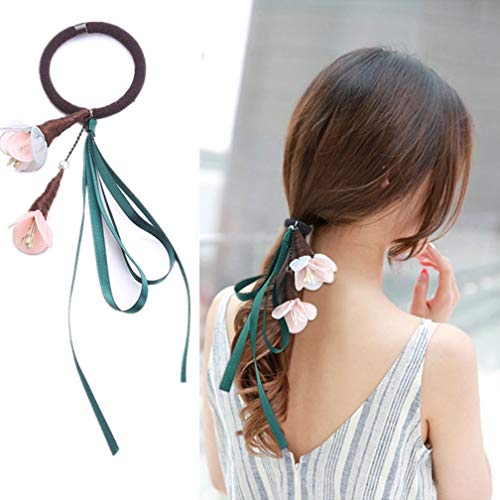 4EAELove Flower Ribbon Hair Ties Ornaments Braider Elastic Ring Rope Satin Hair Bands Hair Styling Braiding Scrunchy Tools Head Ornaments