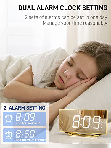 Alarm Clock For Bedroom, Modern Digital Clock For Living Room, 8.7" Led Mirror Alarm Clock With 2 Usb Charger,Snooze,12/24H,7 Adjustable Dimmer & Volume Aesthetic Bedside Clock For Teens Kids Adults #TOP1
