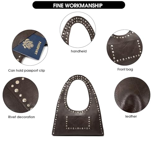 Image of Studded Purses for Women Vintage Hobo Bag Vegan Leather Punk Y2K Purse for Women Crescent Shoulder Bag