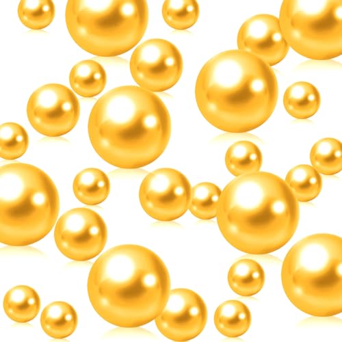 Gold Yellow Vase Filler | 300PCS Pearls Bead for Centerpieces Vases | 8/14/20 mm No Hole Beads, Fake Pearls for Wedding Birthday Anniversary Theme Party Christmas Table Centerpieces Decor