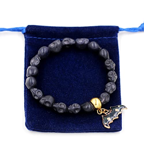 Image of Uloveido Halloween Bracelets for Men Women Black White Skull Stone Bracelet Charm Ghost Pumpkin Lamp Bat Design Bracelets