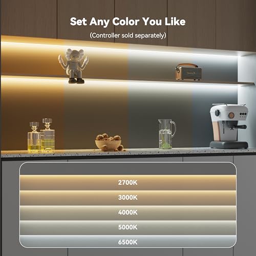 PAUTIX COB LED Strip Light White CCT Tunable 6400LEDs,CRI90+ 32.8ft/10m Dimmable 2700K-6500K 24V LED Tape Light,for Under Cabinet Bedroom Kitchen TV Mirror DIY Lighting(Adapter & Dimmer NOT Included)