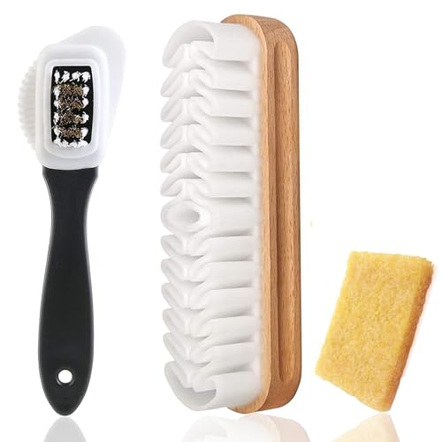 Juego de 3 Cepillos de Ante para Zapatos, Cepillo para el Ante con Borrador Multifuncional Cepillo de Limpieza Cepillos para Gamuza y Nubuck con Asa para Nubuk y Ante, Cuidar el Cuero