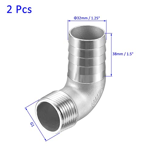 M METERXITY Hose Barb Fittings - 90 Degree Elbow Stainless Steel 32mm Pipe Connector Apply to Water Fuel (G1 Male Pipe) - Image 3