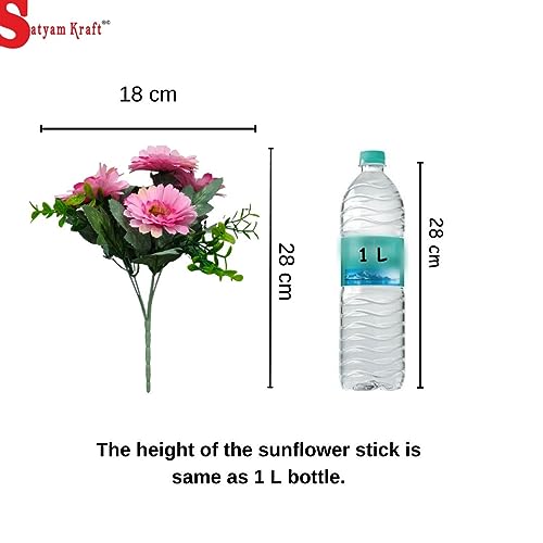 Image of SATYAM KRAFT 1 Pcs Artificial Sunflowers Stick Bunch | Realistic Look & Charming Flowers | 6 Heads Bouquet for Home Decor, Bedroom, Balcony, Wedding (Without Vase Pot) (Pink)