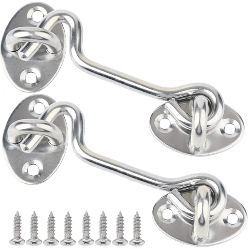 Litensh Lot de 2 crochets de cabine et loquet à œillet pour porte coulissante, chambre à coucher, salle de bain, fenêtres, portails de 10,2 cm