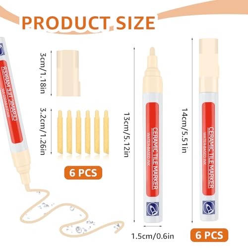 6Stück Fugenstift Beige Fugenstift Fugenmörtel mit Ersatzspitze Restaurierung Stift Reparatur Marker Wasserdicht Restaurierung Stift Reparaturstift für Fliesen Wand Bodenfliesenfuge Küchen Badezimmern