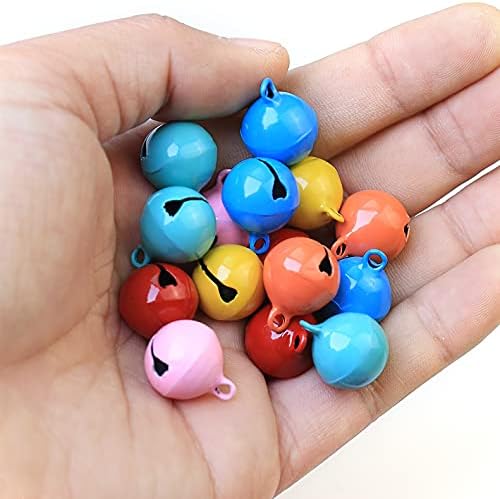 HERZWILD 100pcs 14mm Colorful Jingle Bells Metal BellsDIY Bells for ChristmasCraft Bells for Jewelry Gift Packaging Wedding Party Decoration (14 mm)