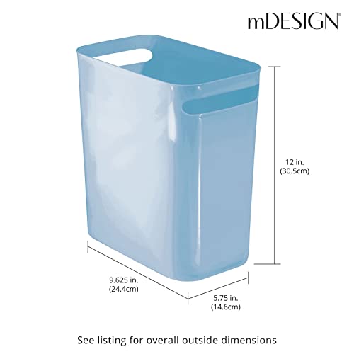 mDesign Plastic Slim Large 2.5 Gallon Trash Can Wastebasket, Classic Garbage Container Recycle Bin for Bathroom, Bedroom, Kitchen, Home Office, Outdoor Waste, Recycling - Aura Collection -( Light Blue, Pack of 1)