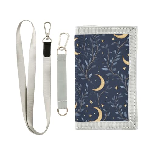 ALAZA Kids Wallets for Boys Girls Toddler Trifold Wallet Children Small Dark Navy Crescent Moon with Zipper Coin Pocket